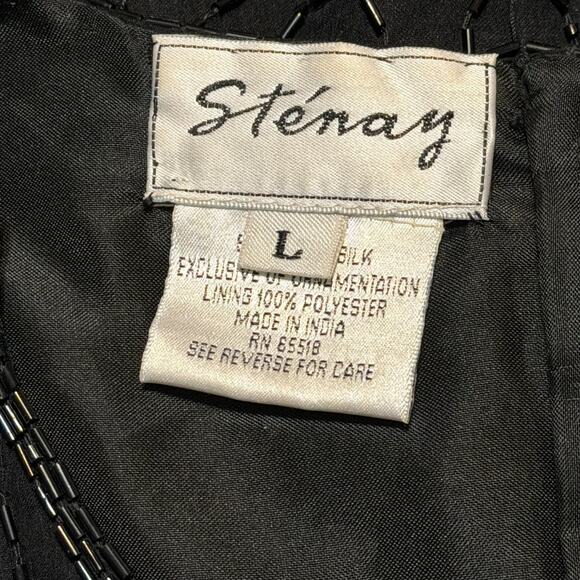 Vintage 80s Stenay Silk Beaded Sequin Top Sz L Floral Black Evening Party Retro - Picture 6 of 10